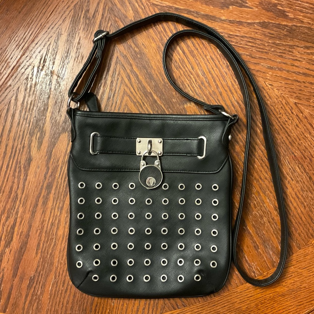 Sharp Black Silver Hardware Hoop & Lock Accented Shoulder/Crossbody Bag!